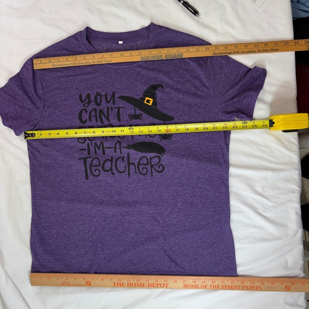 Lot of 2 Teacher T-Shirts XXL Coffee Powers & Halloween Witch Purple Red Graphic - Picture 6 of 8